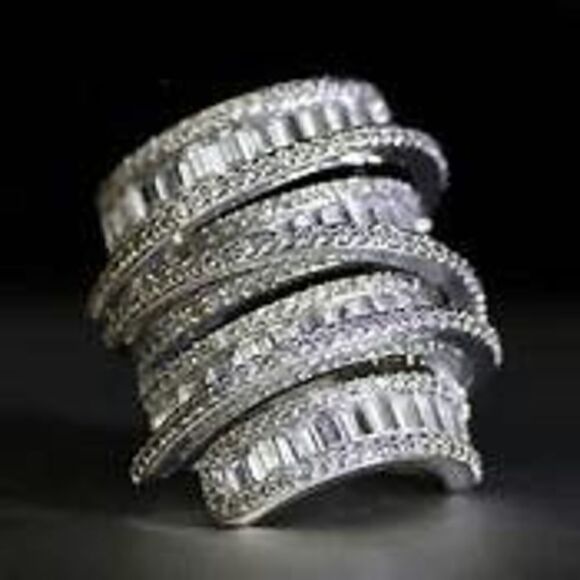 6.4 CT Sterling Silver Baguette Round Diamond Wedding Engagement Ring - Size 7 - Picture 11 of 11